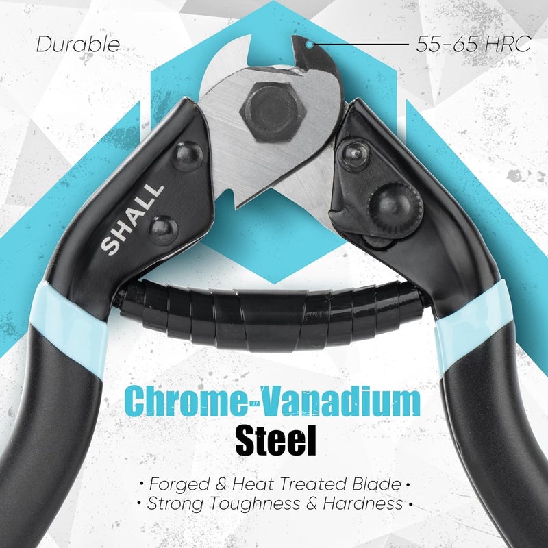 SHALL Cable Cutter, 7-1/2 inch Wire Rope Cutter Heavy Duty for Cuttng Up to 5/32", Chrome Vanadium Steel Jaw for Hard Wire Ropes, Steel Wires, Aircraft Cables, Railing, Metal Fence, Bike Bicycle Brake - Image 3